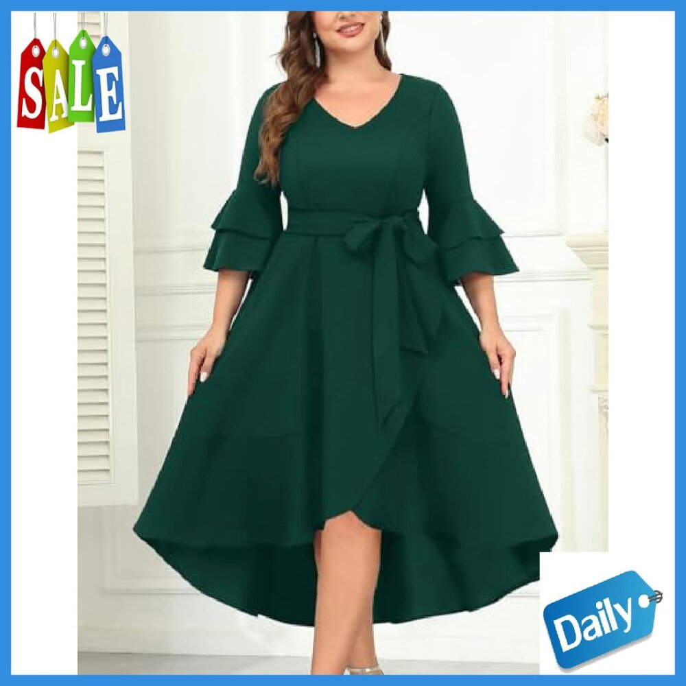 Plus Size V-Neck High Low Split Ruffle Cocktail D… - image 5